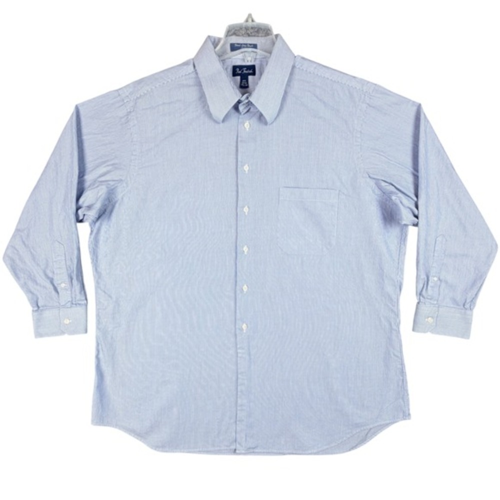 Paul Fredrick Mens Sz 17.5-34 Blue Striped Finest Long Staple Cotton Dress Shirt